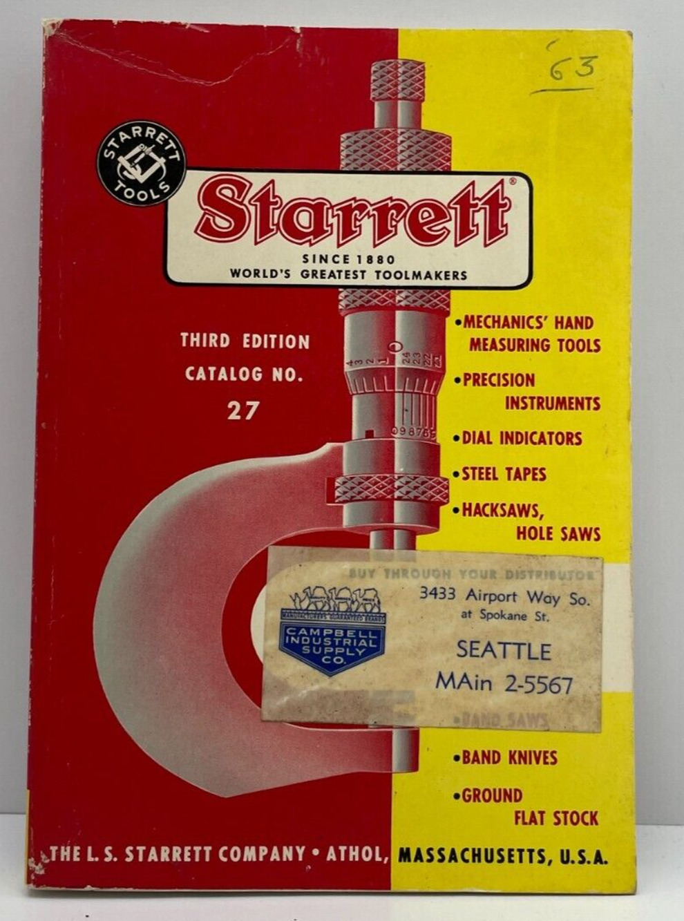 Vintage Starrett Tools Tool Catalog 3rd Edition No. 27 Copyright 1962